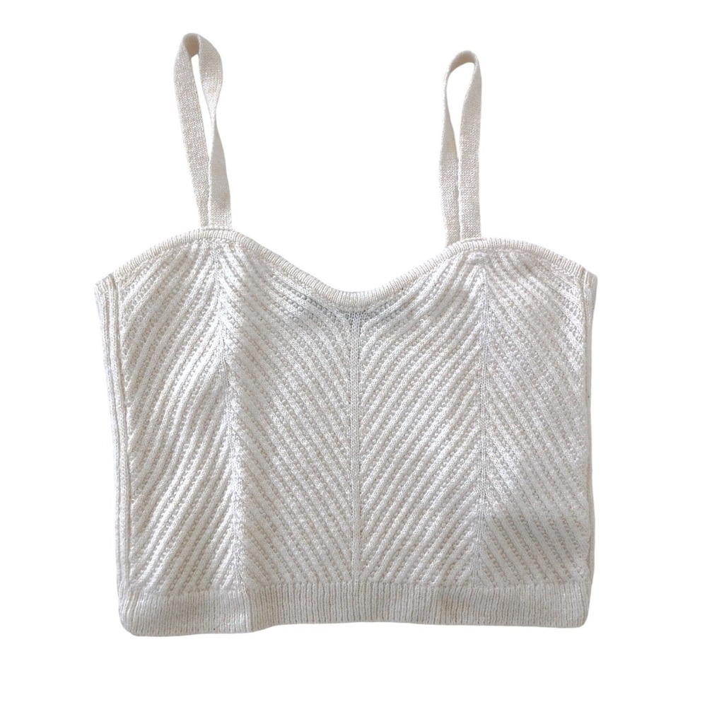 Vero Moda Joleen Coquette Cream Chevron Rib Knit Crop Cami Top S Cottagecore